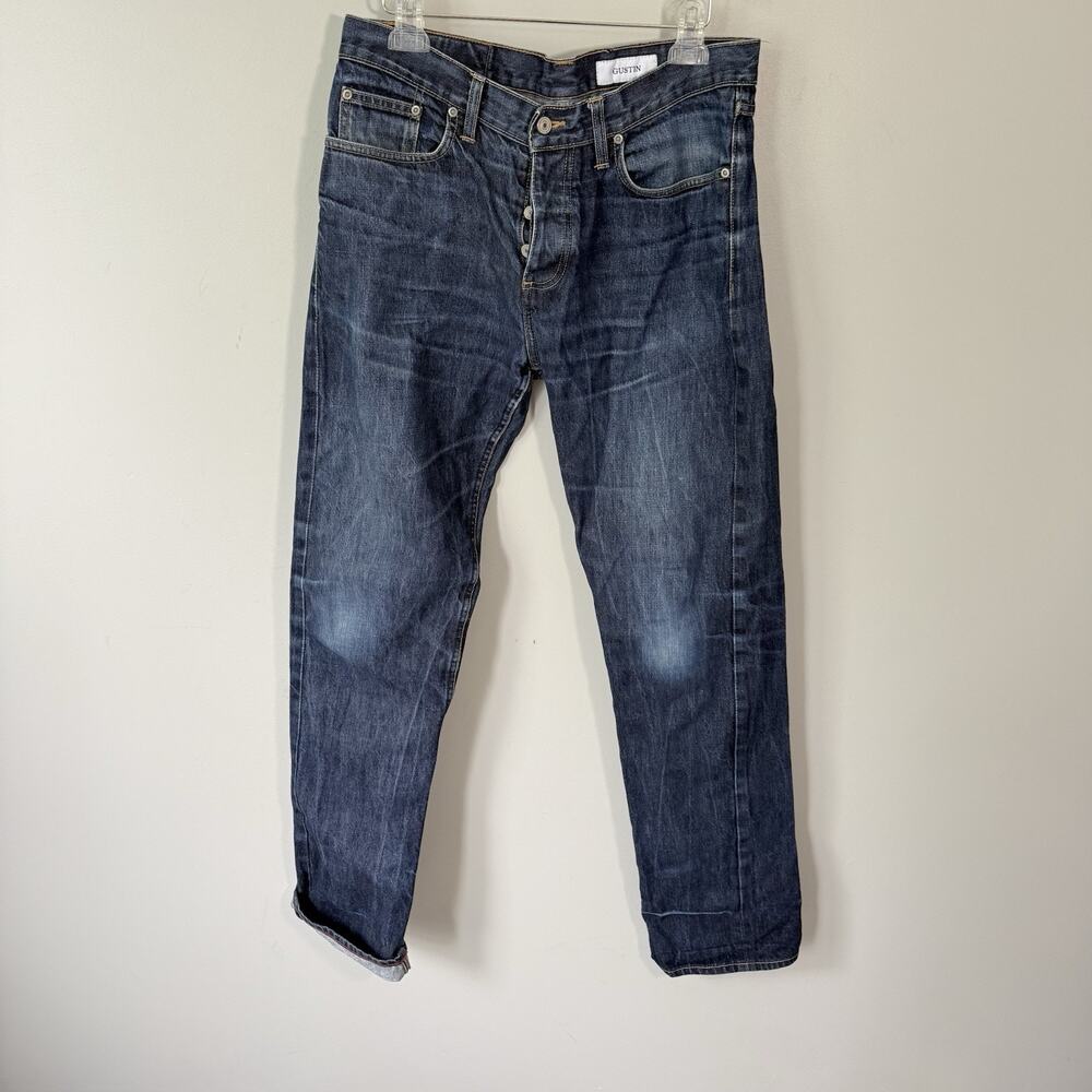 Gustin Jeans Mens 34x35 California Straight Raw Selvedge Denim Dark Indigo